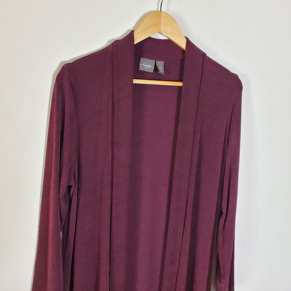 Chico's travelers Classic Long line cardigan sweater Dark Purple Size MED - Picture 2 of 11